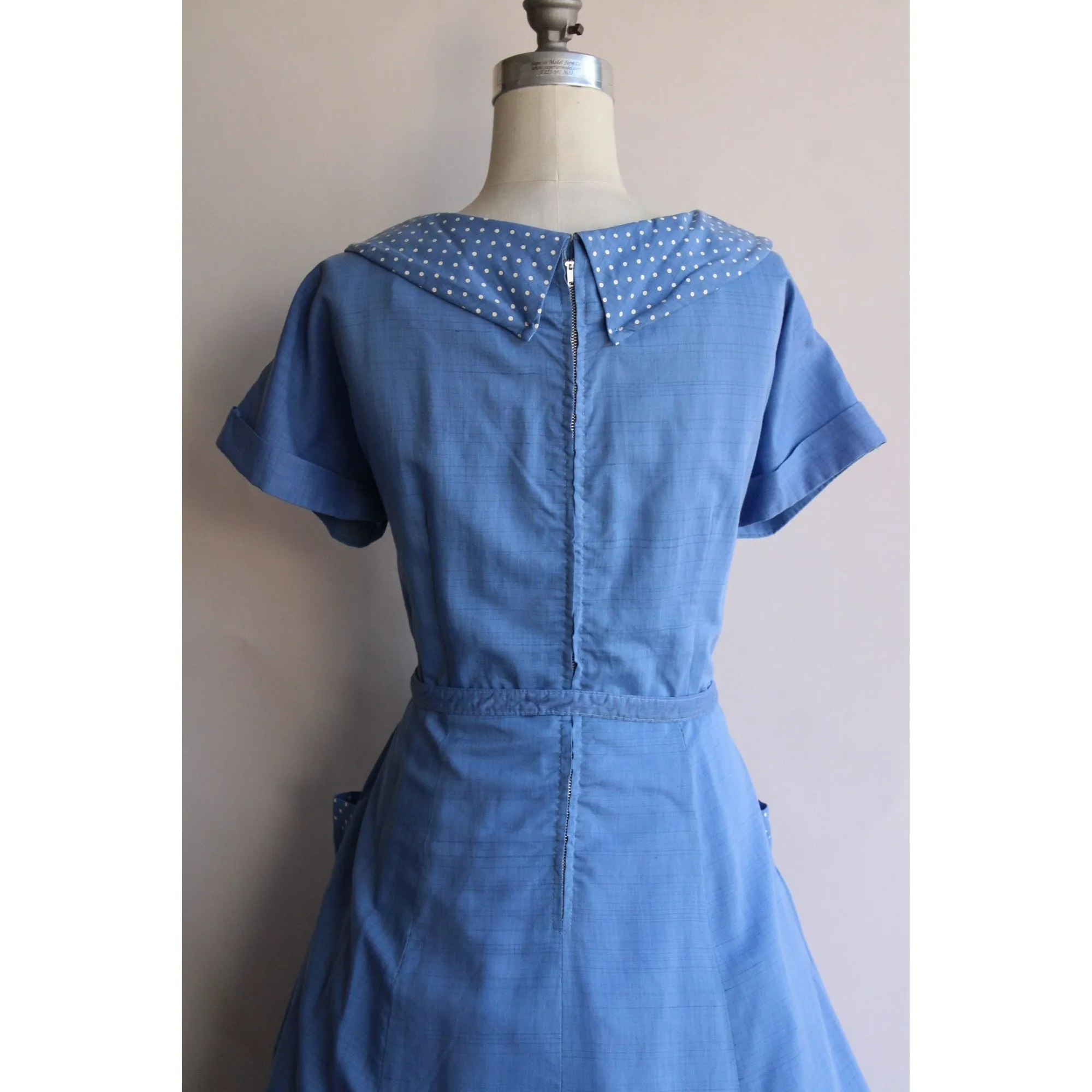 Vintage 1950s Plus Size Sky Blue Dress with Pockets and Belt