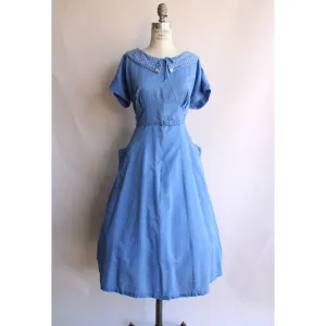 Vintage 1950s Plus Size Sky Blue Dress with Pockets and Belt