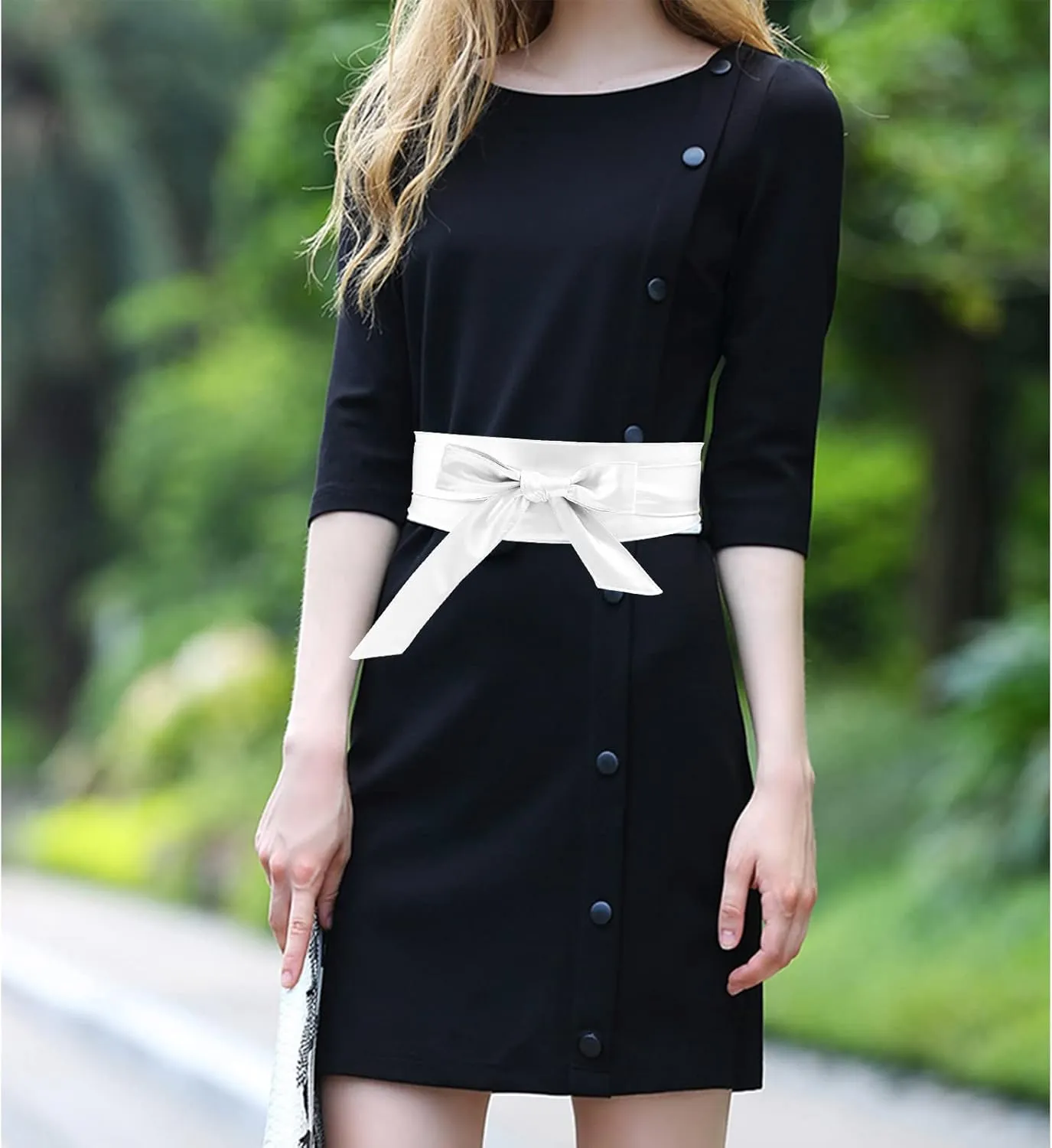 Woman Wide PU Leather Belt Obi Belt Self Tie Cinch Belt Wrap Around Bowknot Waistband Bright Color for Dress