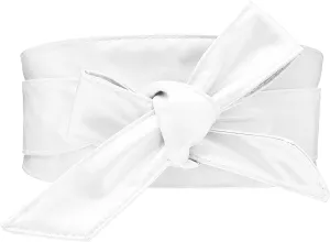 Woman Wide PU Leather Belt Obi Belt Self Tie Cinch Belt Wrap Around Bowknot Waistband Bright Color for Dress