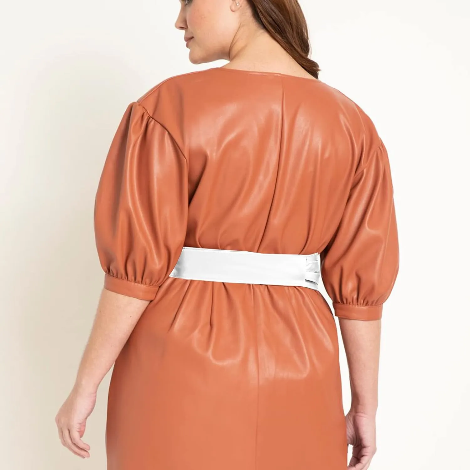 Woman Wide PU Leather Belt Obi Belt Self Tie Cinch Belt Wrap Around Bowknot Waistband Bright Color for Dress